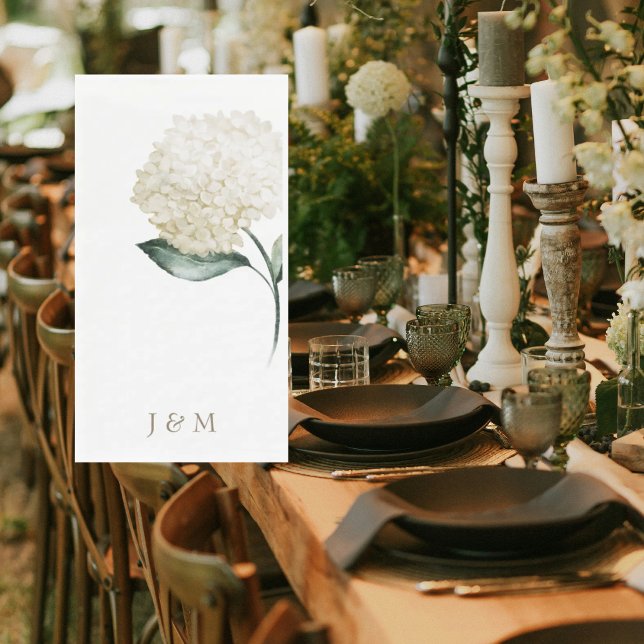  Elegant White Hydrangea Personalised Monogram  Napkin (Creator Uploaded)