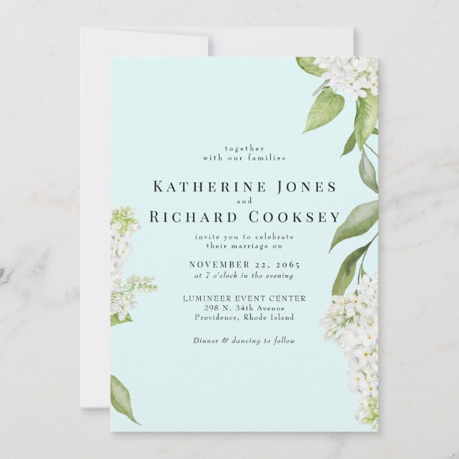 Elegant White Hydrangea Seafoam III Wedding Invitation (Front)