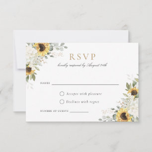 Elegant White Hydrangea Sunflowers Wedding RSVP Invitation
