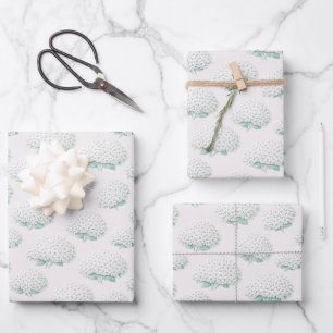 Elegant White Hydrangea Teal Wrapping Paper Sheet