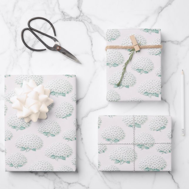 Elegant White Hydrangea Teal Wrapping Paper Sheet (Front)