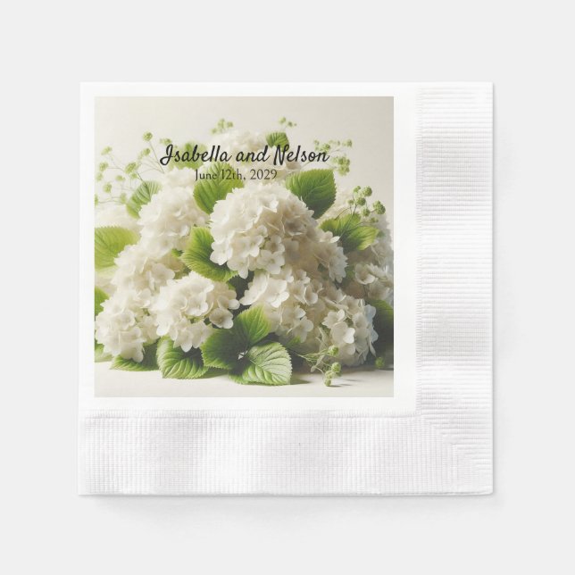 Elegant White Hydrangea  Wedding Napkins (Front)