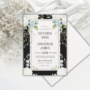 Elegant White Hydrangeas Black Floral Wedding Invitation