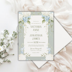 Elegant White Hydrangeas Blue Floral Wedding Invit Invitation