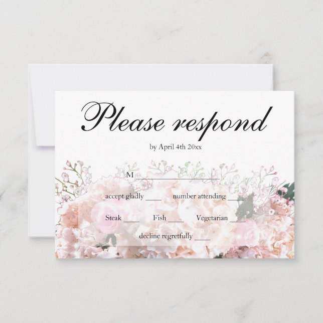 Elegant white hydrangeas pink roses RSVP Card (Front)
