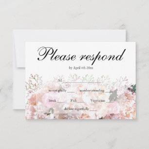 Elegant white hydrangeas pink roses RSVP Card