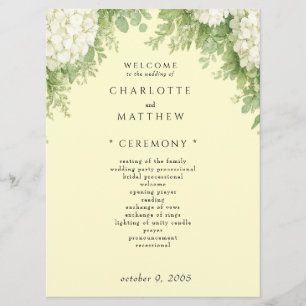 Elegant White Hydrangeas Yellow Wedding Program II Programme