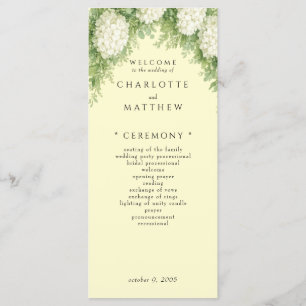 Elegant White Hydrangeas Yellow Wedding Program Menu