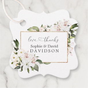 Elegant White Imperial Lilies Gold Wedding  Favour Tags