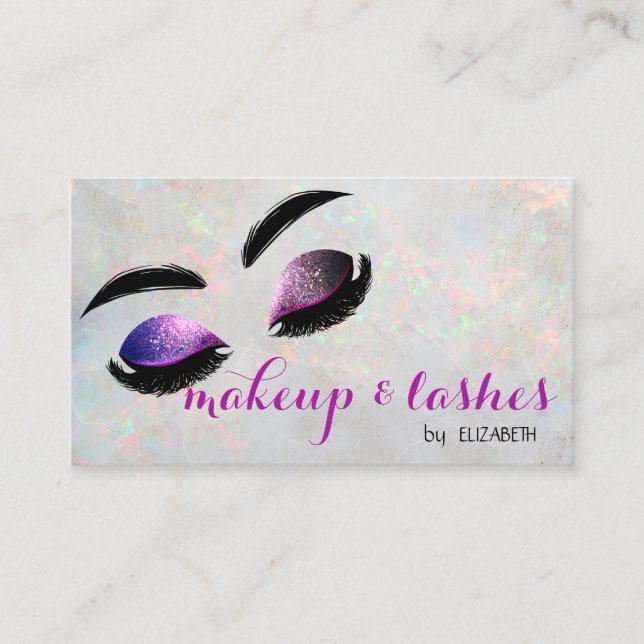  Elegant White Iridescent Opal Glitter Lashes Business Card (Front)
