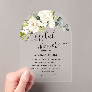 Elegant White Ivory Floral Arch Bridal Shower  Acrylic Invitations