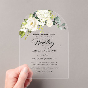 Elegant White Ivory Floral Arch Wedding Acrylic Invitations