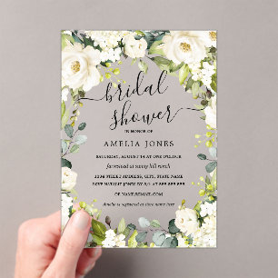 Elegant White Ivory Floral Clear Wedding Acrylic Invitations