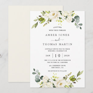 Elegant White Ivory Floral Pretty Wedding  Invitation