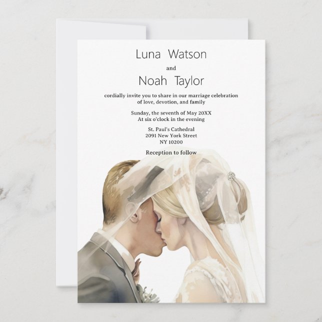 Elegant white ivory grey couple photo Wedding  Invitation (Front)
