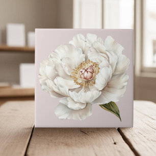 Elegant white ivory peony french country tile