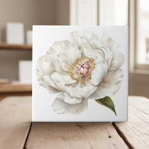 Elegant white ivory peony french country tile