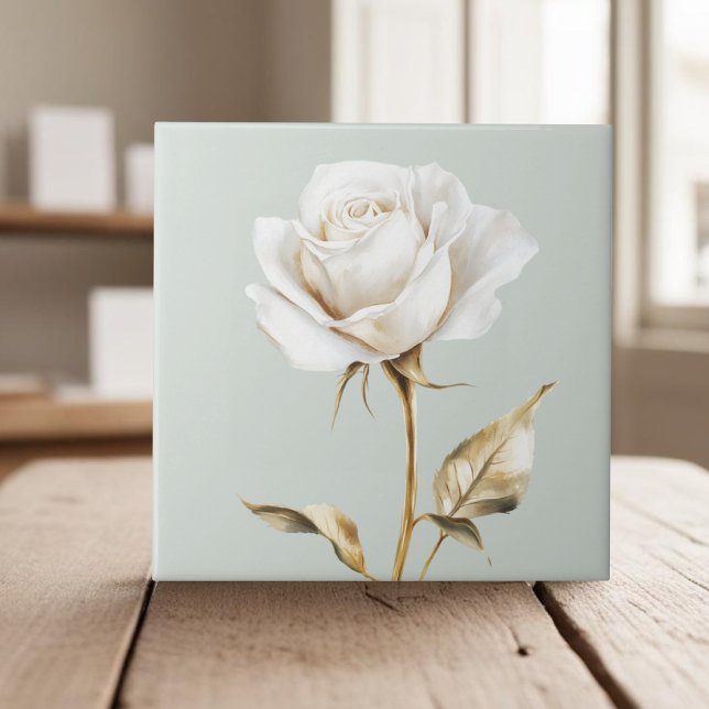 Elegant white ivory rose faux gold tile (Creator Uploaded)