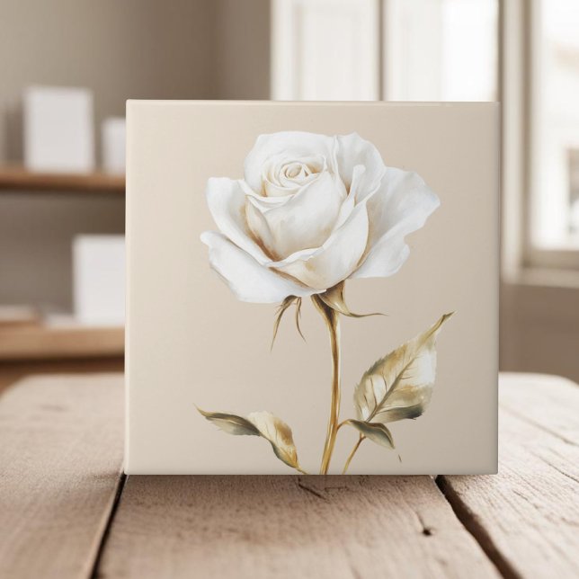 Elegant white ivory rose faux gold tile (Creator Uploaded)