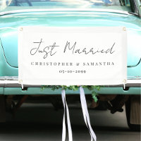 Elegant White Just Married Wedding Car