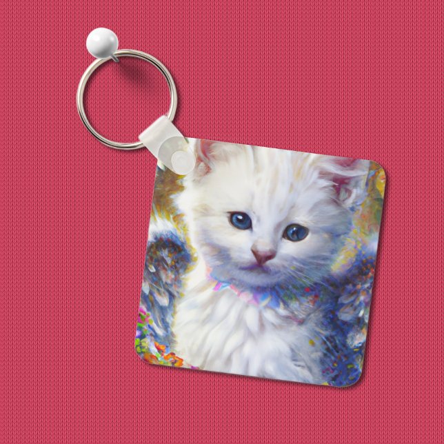Elegant White Kitty with Wings Key Ring (Creator Uploaded)