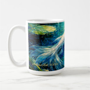 Elegant White Koi & Water Lily Impressionist Art Coffee Mug