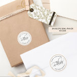 Elegant White, Kraft Wedding Envelope Seal/Favour Classic Round Sticker<br><div class="desc">Elegant rustic modern Wedding sticker with Kraft paper style inner circle outlined over a white background with with couples names or custom message around circle and "Wedding" word in the centre in a modern hand written calligraphy. Part of our "Modern Rustic Fine Calligraphy Kraft Stationery Collection" with a variety of...</div>