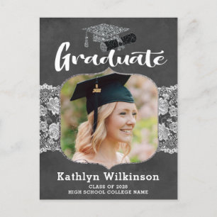 Elegant White Lace 2 Photo Graduation Announcement Postcard