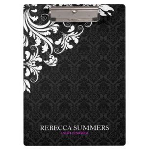 Elegant White Lace Black Damasks Clipboard