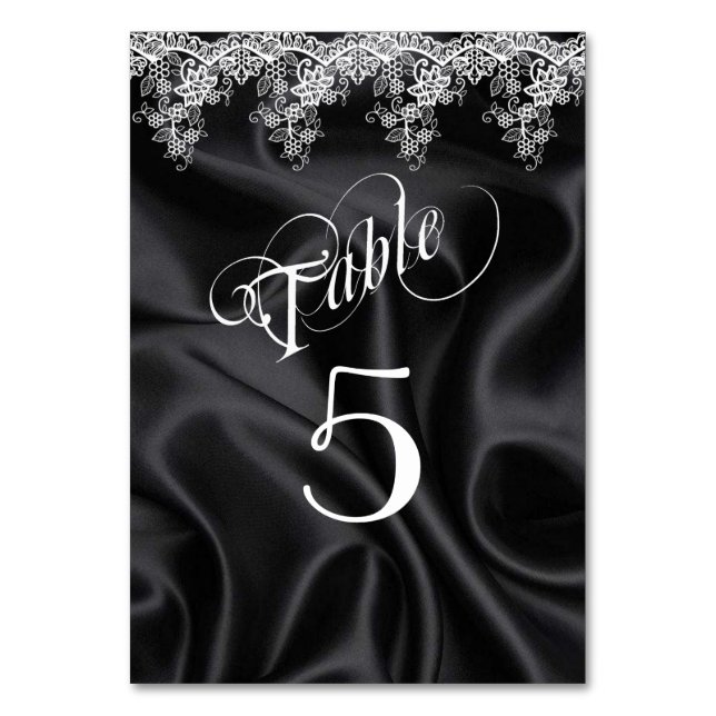 Elegant White Lace Black Satin Table Number (Back)