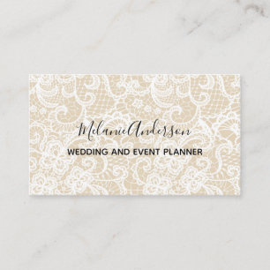 Elegant White Lace Black Script Business Card