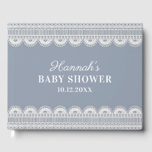 Elegant White Lace Dusty Blue Baby Shower Guest Book