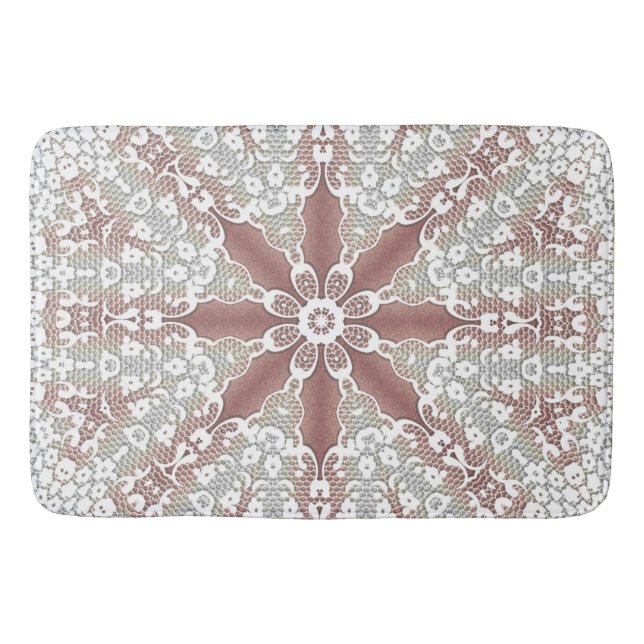 Elegant White Lace Floral Bath Mat (Front)