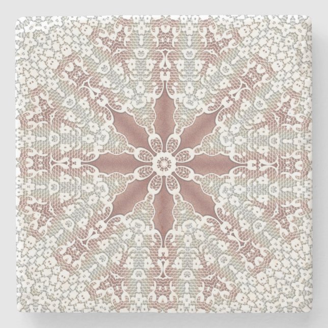 Elegant White Lace Floral Stone Coaster (Front)