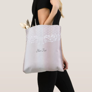 Elegant White Lace Floral Tote Bag