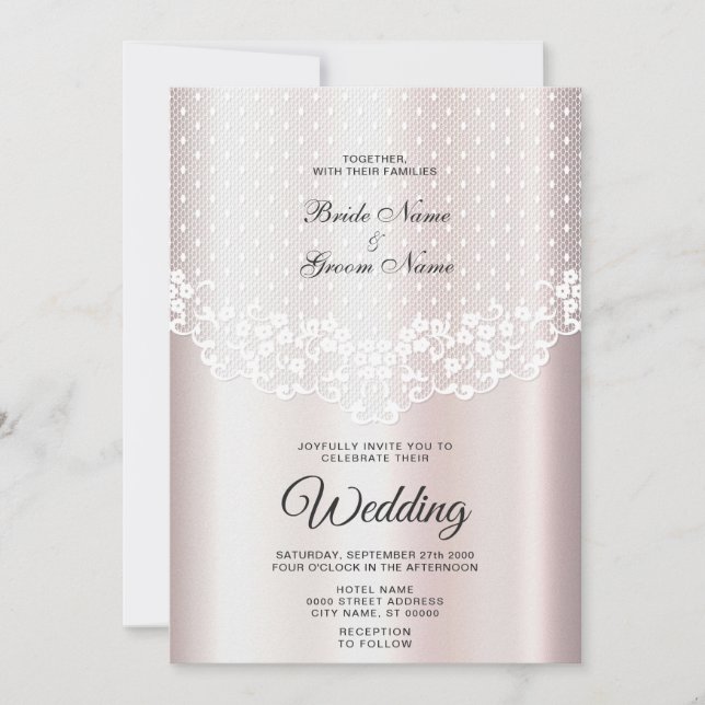 Elegant White Lace Floral Wedding Invitation (Front)