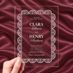Elegant White Lace Frame Wedding Acrylic Invitations