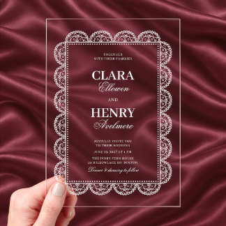 Elegant White Lace Frame Wedding Acrylic Invitations