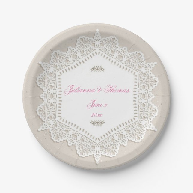 Elegant, White Lace, Wedding, Custom Paper Plate (Front)