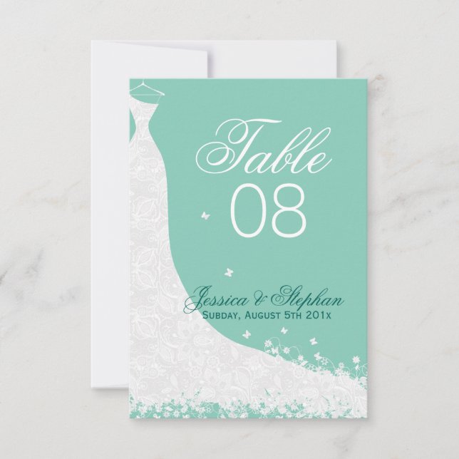 Elegant White Lace Wedding Dress Table Number (Front)