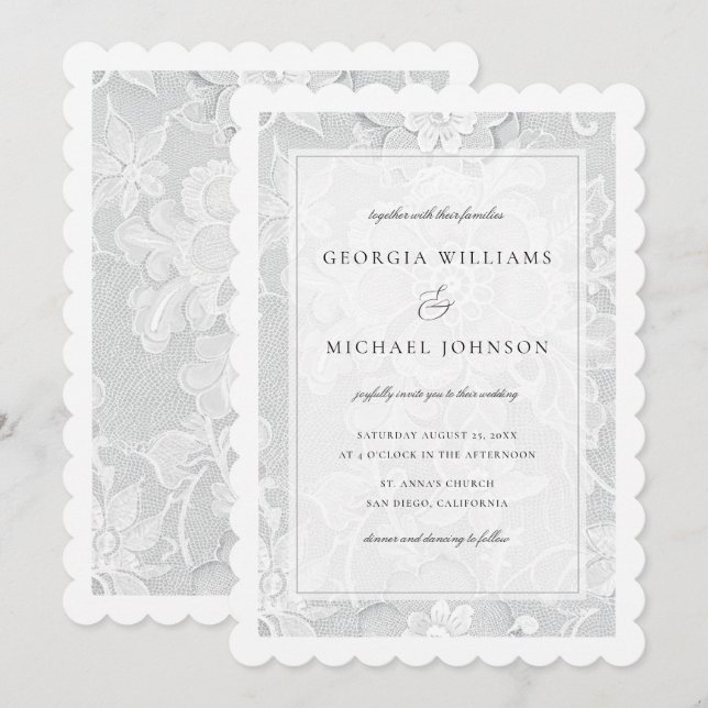 Elegant White Lace Wedding Invitation (Front/Back)