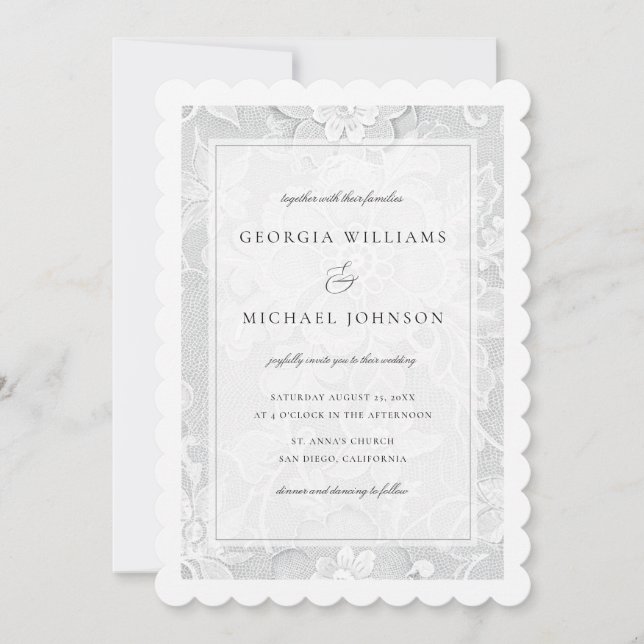 Elegant White Lace Wedding Invitation (Front)