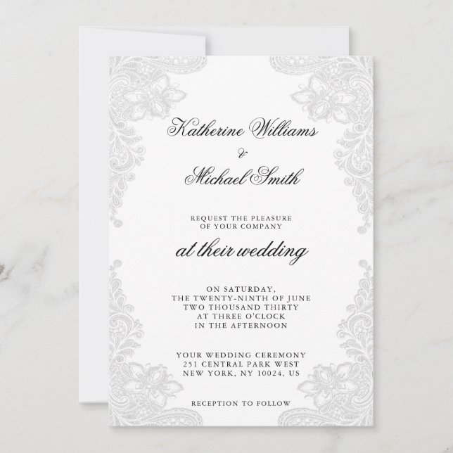 Elegant White Lace Wedding Invitations (Front)