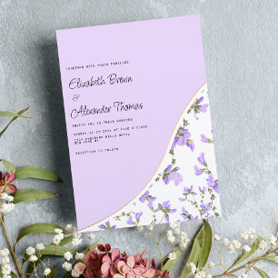 Elegant white lavender wildflower boho wedding invitation
