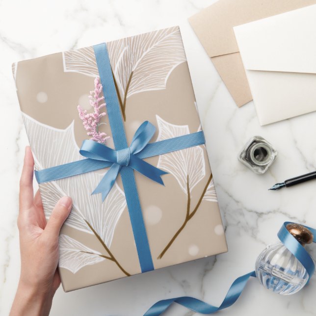 Elegant White Leaf Wrapping Paper | Minimal Botani (Gifting)