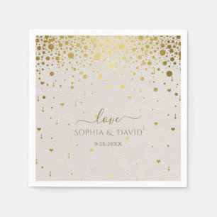 Elegant White Leather Gold Confetti Wedding  Napkin