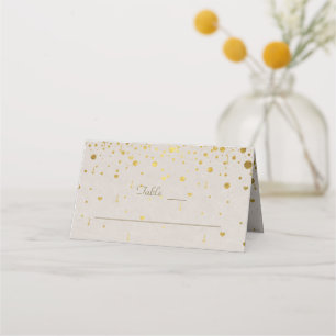 Elegant White Leather Gold Confetti Wedding Place Card