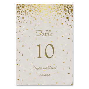 Elegant White Leather Gold Confetti Wedding Table Number