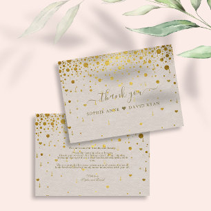 Elegant White Leather Gold Confetti Wedding Thank You Card