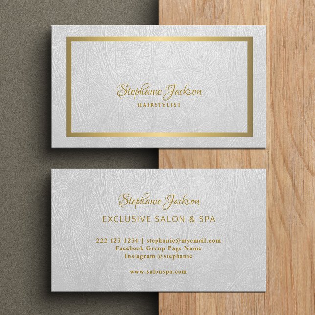 Elegant white leather gold frame professional business card (Creator Uploaded)